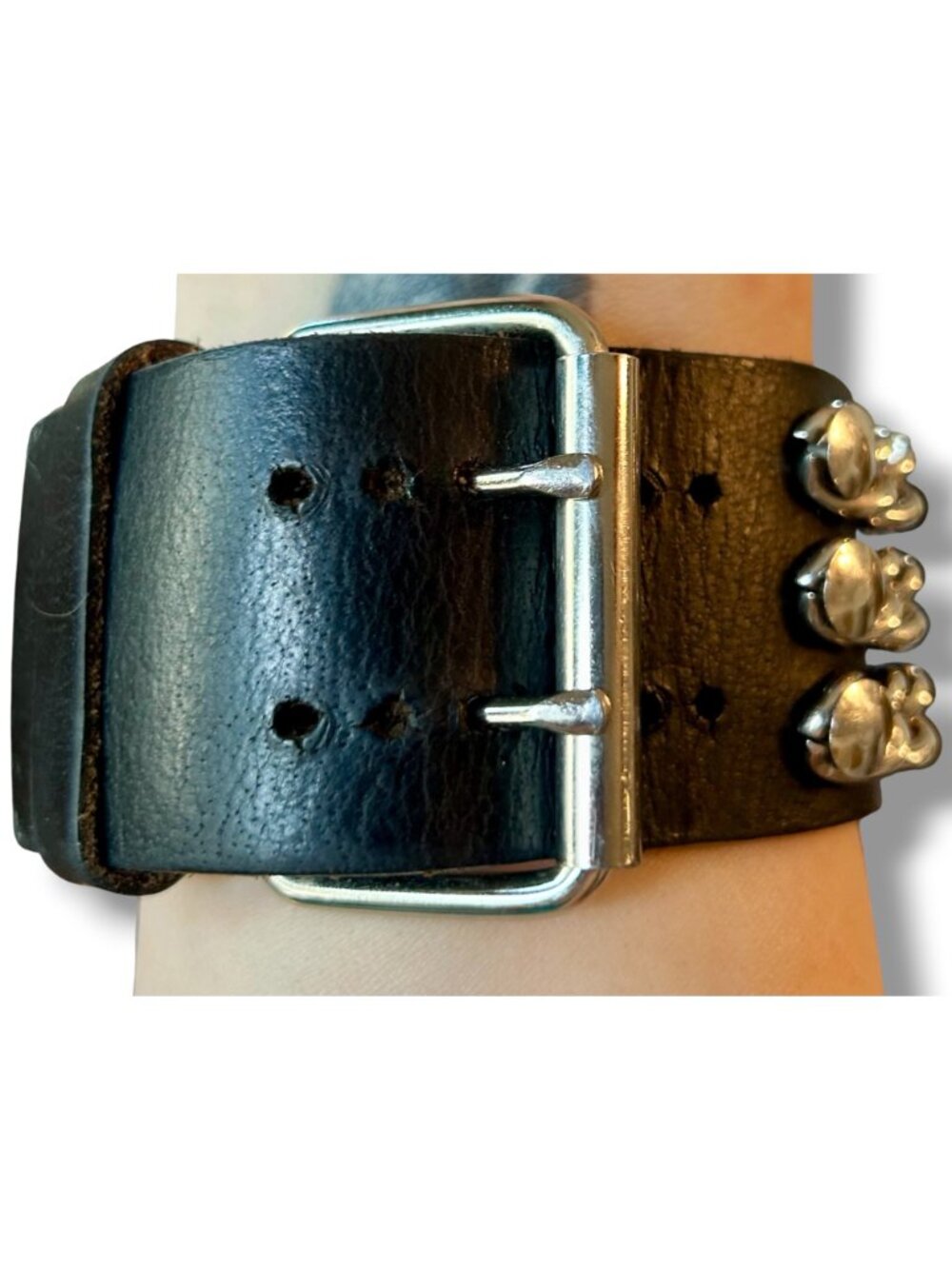 Harley-Davidson Black Leather Cuff Bracelet With Silver Chains Logo Design - Picture 3 of 6